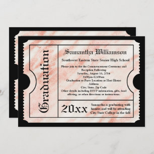 Pink Rose Gold Marble Modern Graduation Ticket Invitation