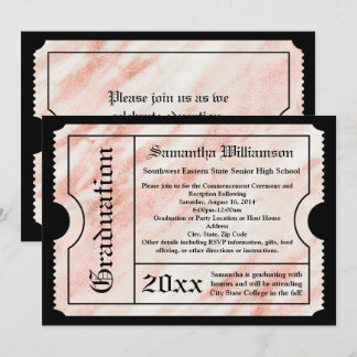 Pink Rose Gold Marble Modern Graduation Ticket Invitation