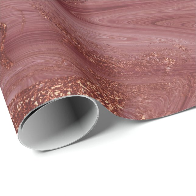 Pink Rose Gold Marble Molten Glam Shiny Wrapping Paper (Roll Corner)