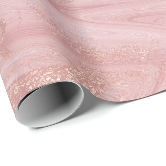 Pink Rose Gold Marble Molten Pastel Shiny Wrapping Paper (Roll Corner)