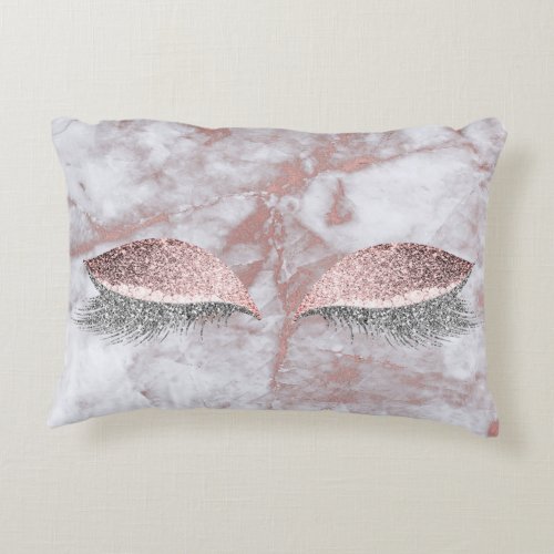Pink Rose Gold Marble Silver Blush Glitter Glam Accent Pillow