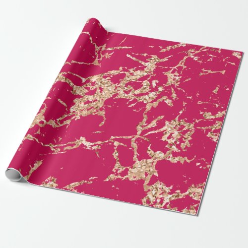 Pink Rose Gold Marble Strokes Stone Wrapping Paper