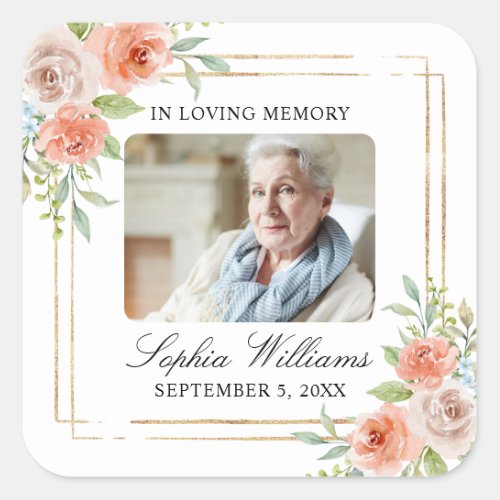 Pink Rose  Gold Memorial Funeral Square Sticker