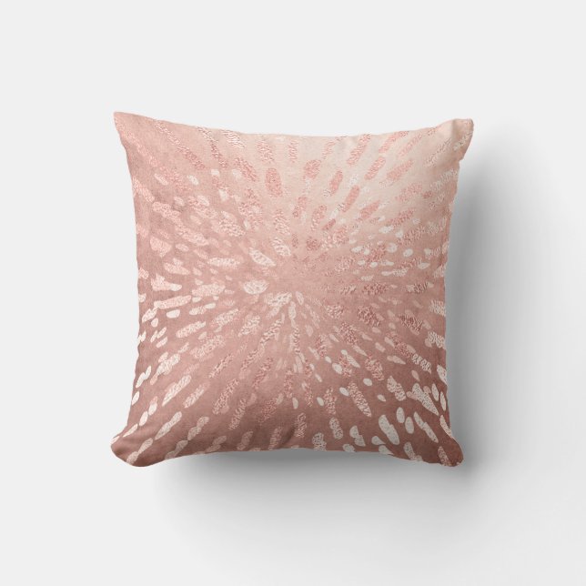 Pink Rose Gold Metal Blush Gold Gray Stripes Shine Throw Pillow (Front)