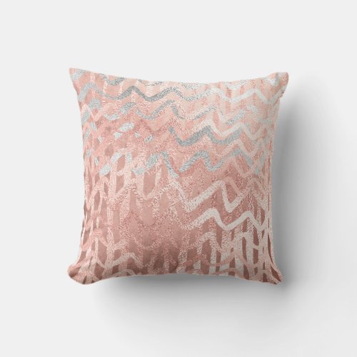 Pink Rose Gold Metal Blush Gold Gray Stripes Waves Throw Pillow