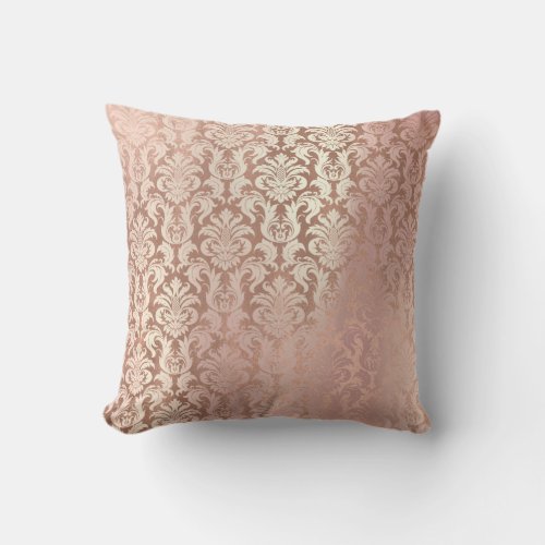 Pink Rose Gold Metallic Damask Royal Blush Powder Throw Pillow
