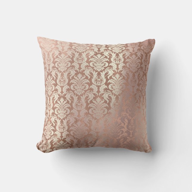 Pink Rose Gold Metallic Damask Royal Blush Powder Throw Pillow (Front)
