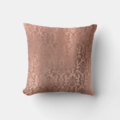 Pink Rose Gold Metallic Damask Royal Copper Throw Pillow