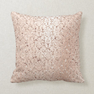 Pink Rose Gold Metallic Damask Royal Crystals Lux Throw Pillow