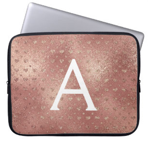 Pink Rose Gold Metallic Foil Glam Monogram Laptop Sleeve