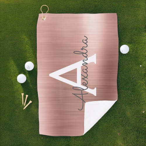 Pink Rose Gold Metallic Foil Monogram Name Golf Towel