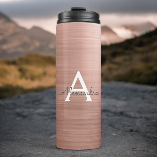 Pink Rose Gold Metallic Foil Monogram Thermal Tumbler