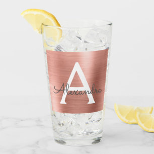 Pink Rose Gold Metallic Foil Monogram Wedding Glass