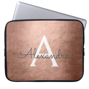 Pink Rose Gold Metallic Foil Monogrammed Laptop Sleeve