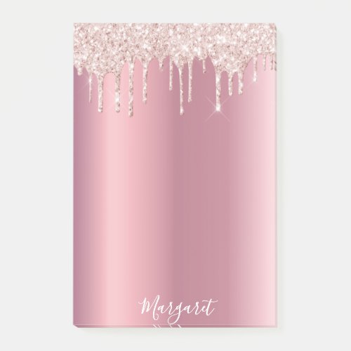 Pink rose gold metallic glam name script post_it notes