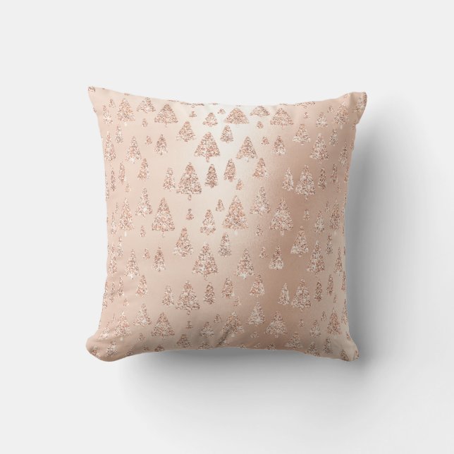 Pink Rose Gold Metallic Glitter Christmas Tree Lux Throw Pillow (Front)