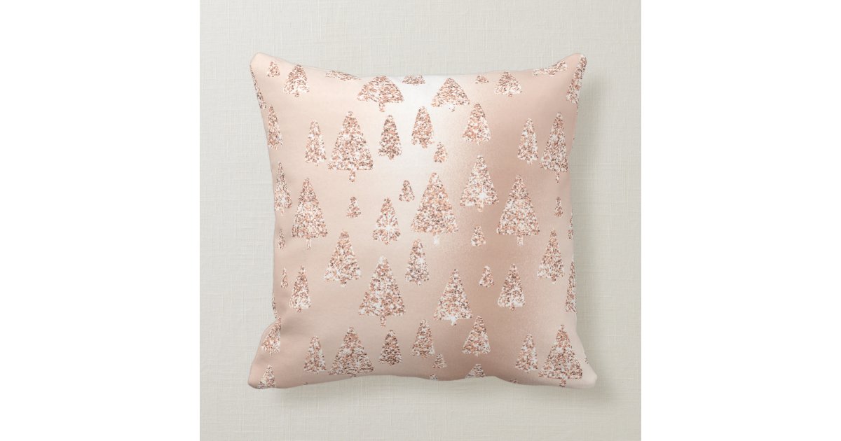 Pink Rose Gold Metallic Glitter Christmas Trees Throw Pillow Zazzle Com