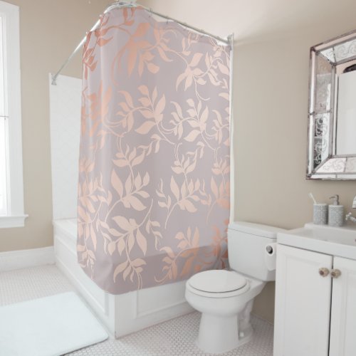 Pink rose gold metallic leaves  powder blush shower curtain