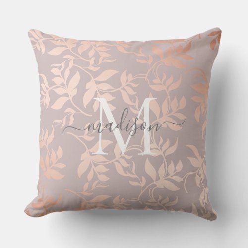 Pink rose gold metallic leaves  powder blush wrap throw pillow