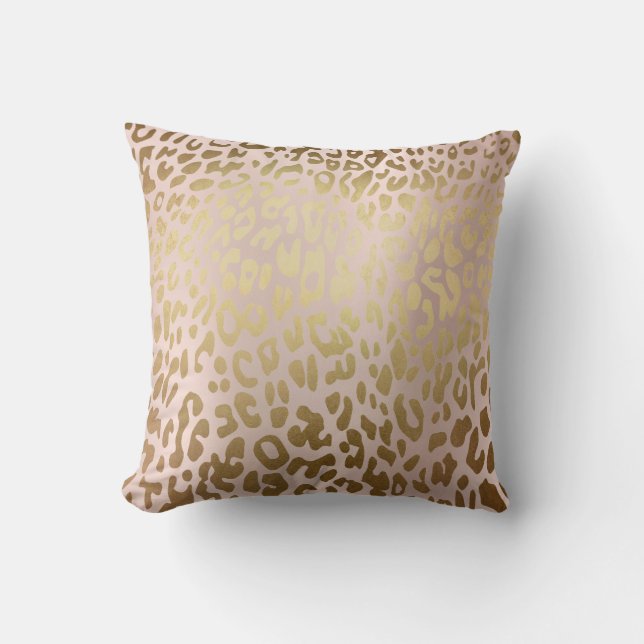Pink Rose Gold Metallic Steel Leopard Animal Skin Throw Pillow (Front)