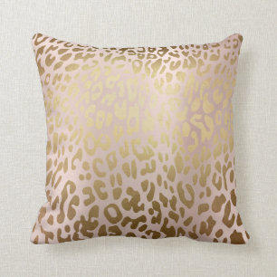 Pink Rose Gold Metallic Steel Leopard Animal Skin Throw Pillow
