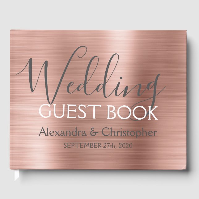 Pink Rose Gold Metallic Wedding Guest Book (Front)