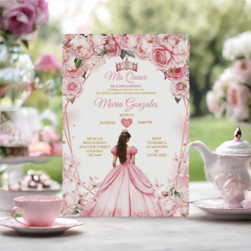 Pink Rose Gold Mis Quince 15 Anos Quinceaera Invitation