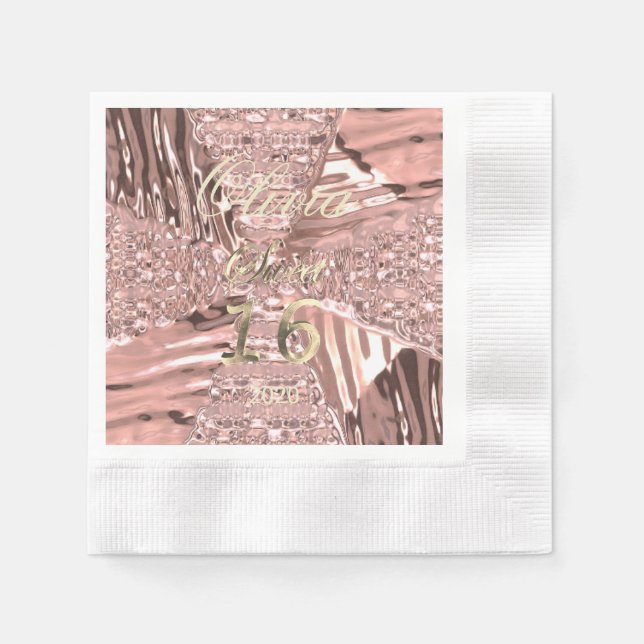 Pink Rose Gold Modern Sweet Sixteen 16th Birthday Napkins (Front)