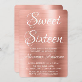 Pink Rose Gold Modern Sweet Sixteen Birthday Party Invitation