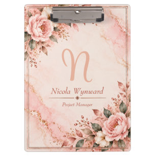 Pink Rose Gold Monogram Clipboard