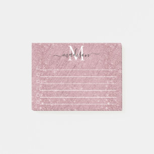 Pink Rose Gold Monogram Script Glitter Sparkle Post-it Notes