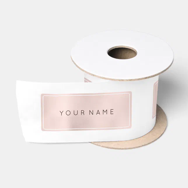Pink Rose Gold Name Metallic Minimal Rectangular Satin Ribbon | Zazzle