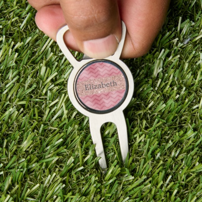 Pink Rose Gold Name Sparkle Cool Fun Divot Tool (Insitu 1)