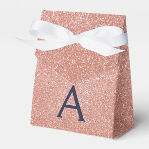 Pink Rose Gold Navy Blue Glitter Sparkle Monogram Favor Boxes