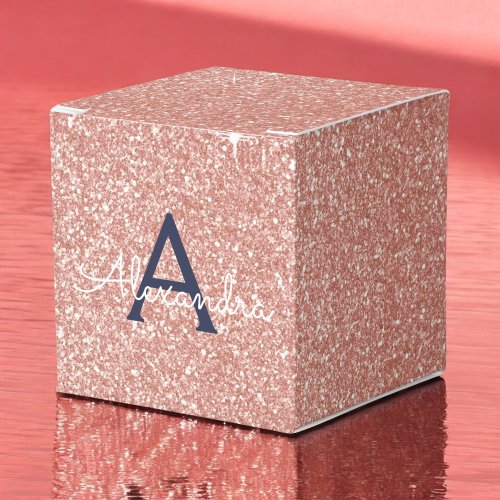 Pink Rose Gold Navy Blue Glitter Sparkle Monogram Favor Boxes