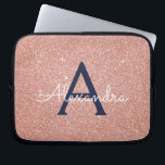 Pink Rose Gold Navy Blue Glitter Sparkle Monogram Laptop Sleeve<br><div class="desc">Blush Pink and Rose Gold Navy Blue Faux Glitter and Sparkle Elegant Monogram Case. This case can be customized to include your initial and first name.</div>