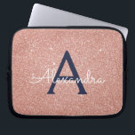 Pink Rose Gold Navy Blue Glitter Sparkle Monogram Laptop Sleeve<br><div class="desc">Blush Pink and Rose Gold Navy Blue Faux Glitter and Sparkle Elegant Monogram Case. This case can be customized to include your initial and first name.</div>