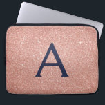 Pink Rose Gold Navy Blue Glitter Sparkle Monogram Laptop Sleeve<br><div class="desc">Blush Pink and Rose Gold Navy Blue Faux Glitter and Sparkle Elegant Monogram Case. This case can be customized to include your initial and first name.</div>