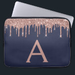 Pink Rose Gold Navy Blue Glitter Sparkle Monogram Laptop Sleeve<br><div class="desc">Pink Rose Gold and Navy Blue Faux Dripping Modern and Elegant Girly Glitter and Sparkle Elegant Monogram Case. This case can be customized to include your initial and first name.</div>