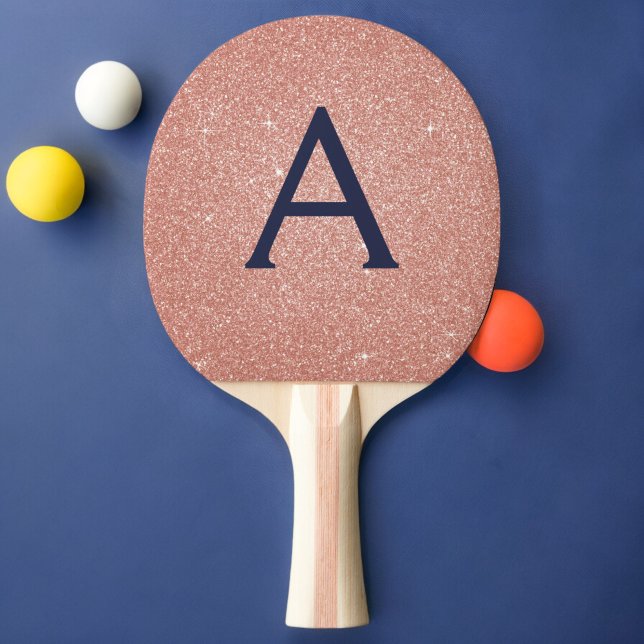 Pink Rose Gold Navy Blue Glitter Sparkle Monogram Ping Pong Paddle (Creator Uploaded)