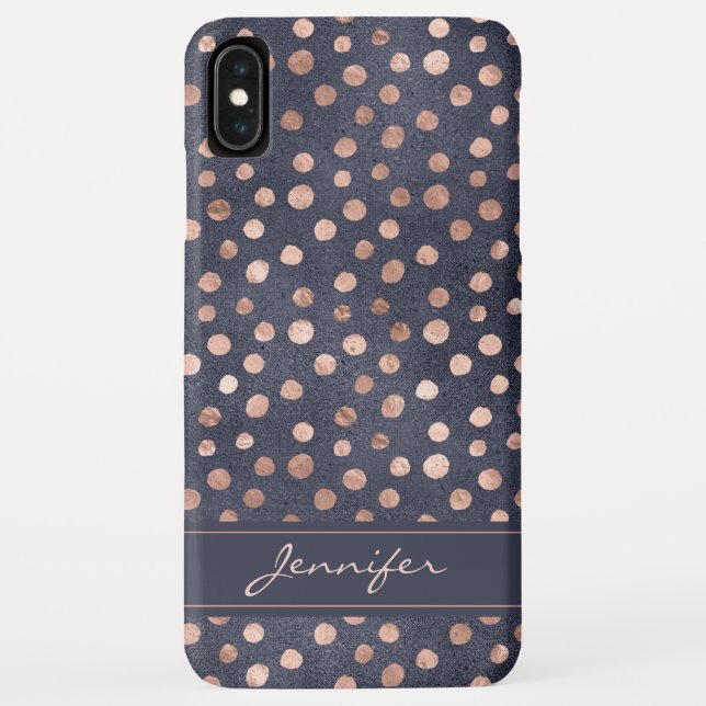 Pink Rose Gold - Navy Blue Polka Dot Pattern Case-Mate iPhone Case (Back)
