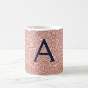 Pink Rose Gold Navy Blue Sparkle Glitter Monogram Coffee Mug