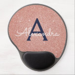 Pink Rose Gold Navy Blue Sparkle Glitter Monogram Gel Mouse Pad<br><div class="desc">Blush Pink - Rose Gold - Navy Blue Sparkle Glitter Monogram Name Monogram Mousepad. This Mousepad can be customized to include your first name. Please contact the designer for customized matching items.</div>