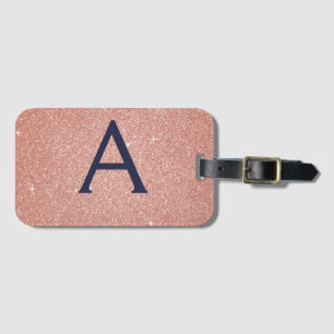 Pink Rose Gold Navy Blue Sparkle Glitter Monogram Luggage Tag