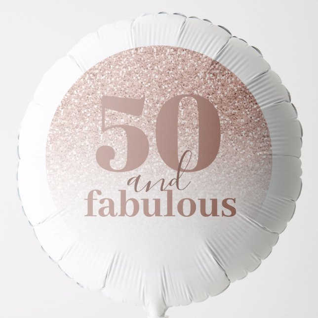 Pink Rose Gold Ombre Fifty and Fabulous Birthday Balloon (Front)