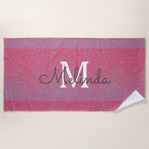 Pink Rose Gold Ombre Girly Monogram Initial Name Beach Towel