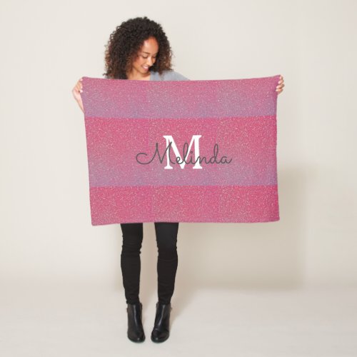 Pink Rose Gold Ombre Girly Monogram Initial Name Fleece Blanket