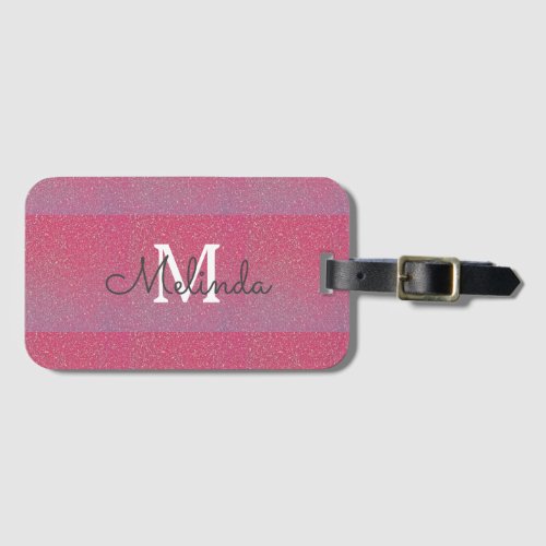 Pink Rose Gold Ombre Girly Monogram Initial Name Luggage Tag