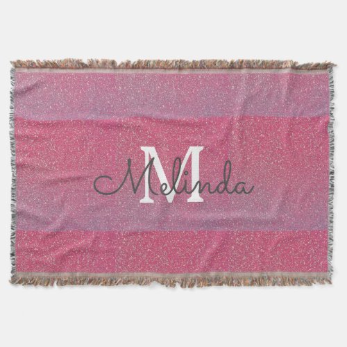 Pink Rose Gold Ombre Girly Monogram Initial Name Throw Blanket