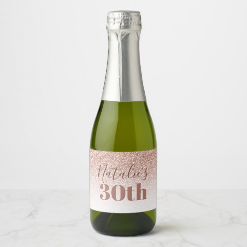 Pink Rose Gold Ombre Thirty 30th Birthday Mini Sparkling Wine Label